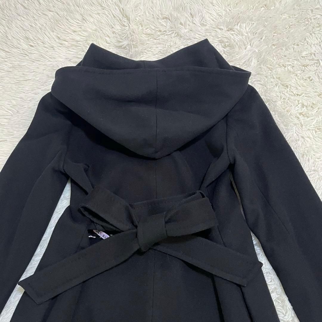 ROPE ロペ　カシミヤ混　フーデット ベルテッドコート　ロングコート　38　黒