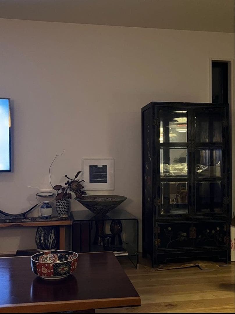 【今月末まで】中国美術　中国家具　螺鈿細工　骨董　石細工　黒塗り キャビネット