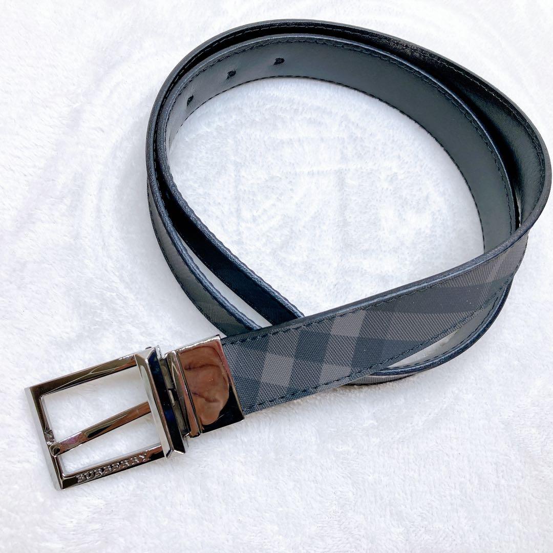 ✨美品✨BURBERRY バーバリー ベルト チェック リバーシブル ロゴ 金具