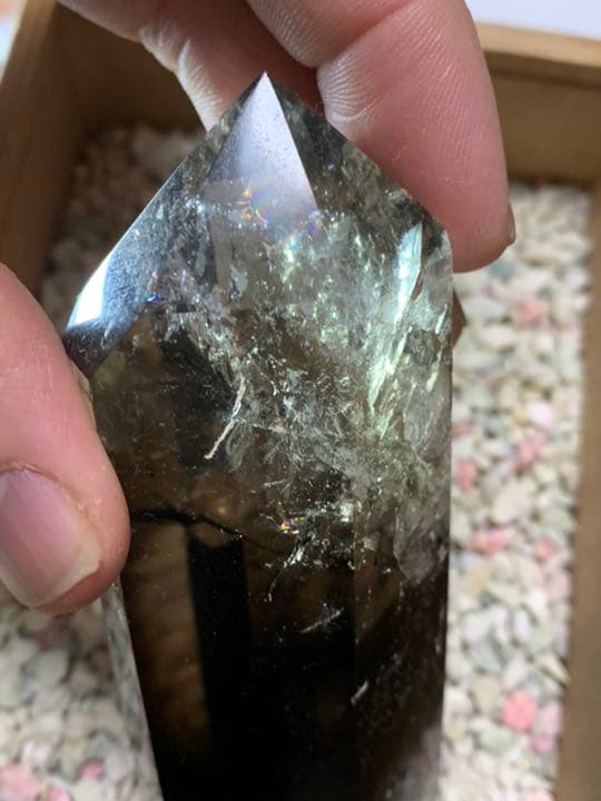 高品質　レインボースモーキークォーツ六角柱