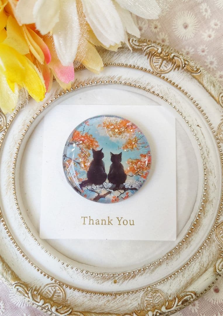 レジン　猫　ヘアゴム　ブローチ　ポニーフック　No.459