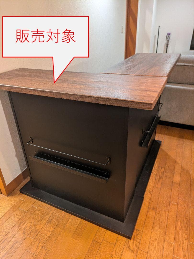 【片方ずつ販売】L字型カウンターテーブル 黒と木目調