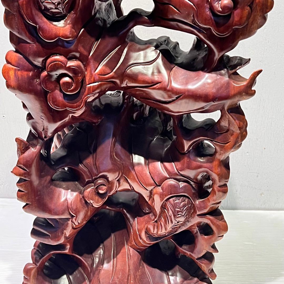 一点もの　開運 龍神 龍 木彫り 双龍 置き物　昇り龍　インテリア　工芸品