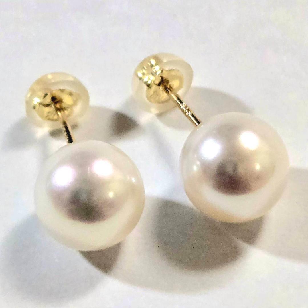 パールピアス 9mm スタッドピアス 18金 ゴールド