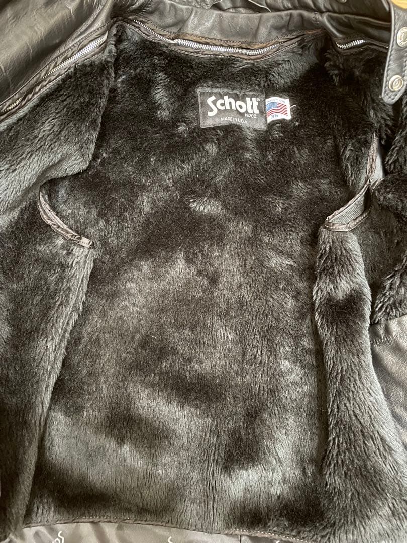 Schottシングルライダースジャケット 641黒　米国製本革(美品) 36