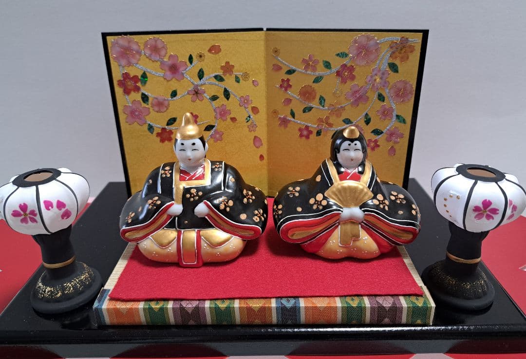 k-⑩九谷焼 ひな人形 親王飾り 長峰作 黒