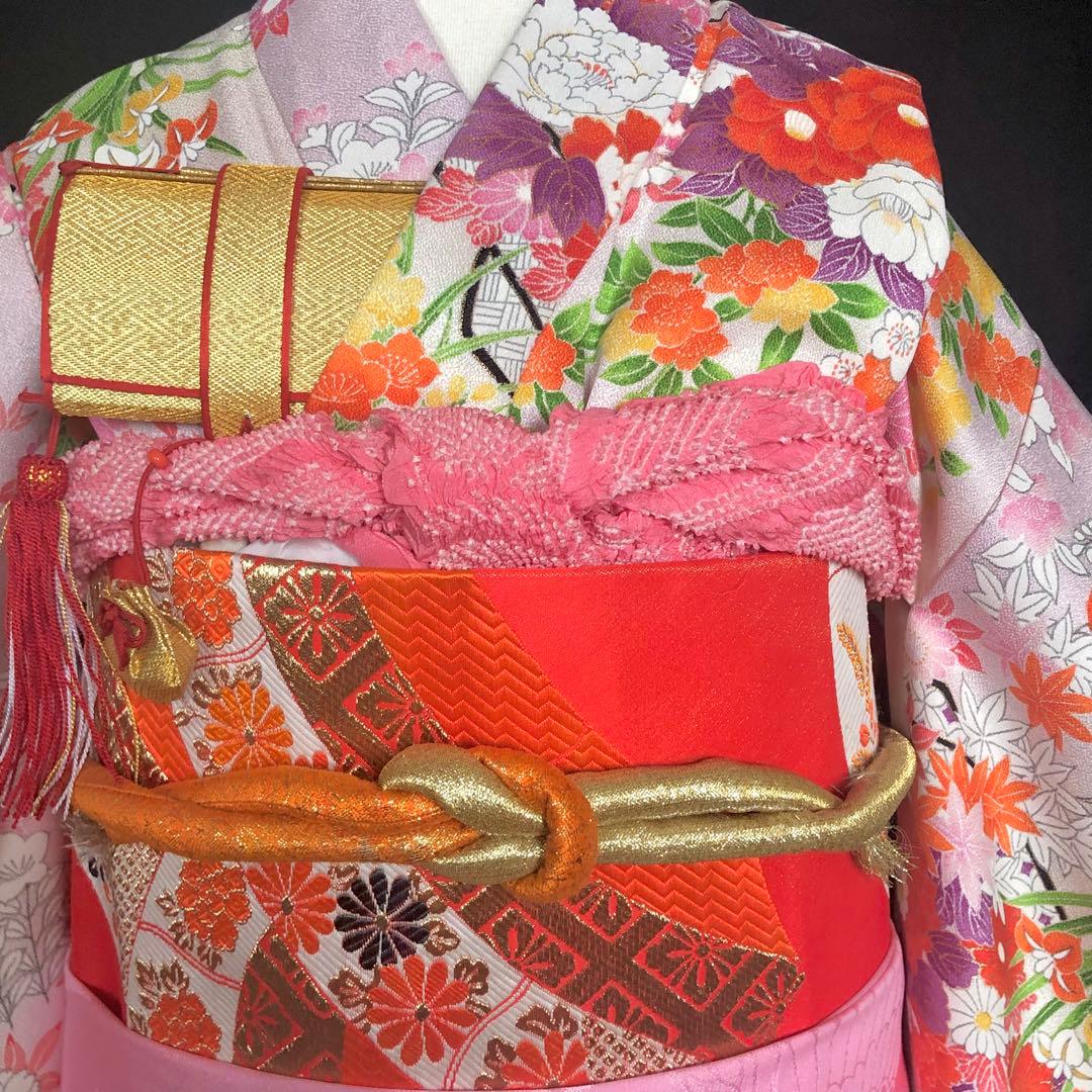 七五三　7歳　着物　作り帯　セット　女の子　7才　アンティーク　薄紫　四つ身