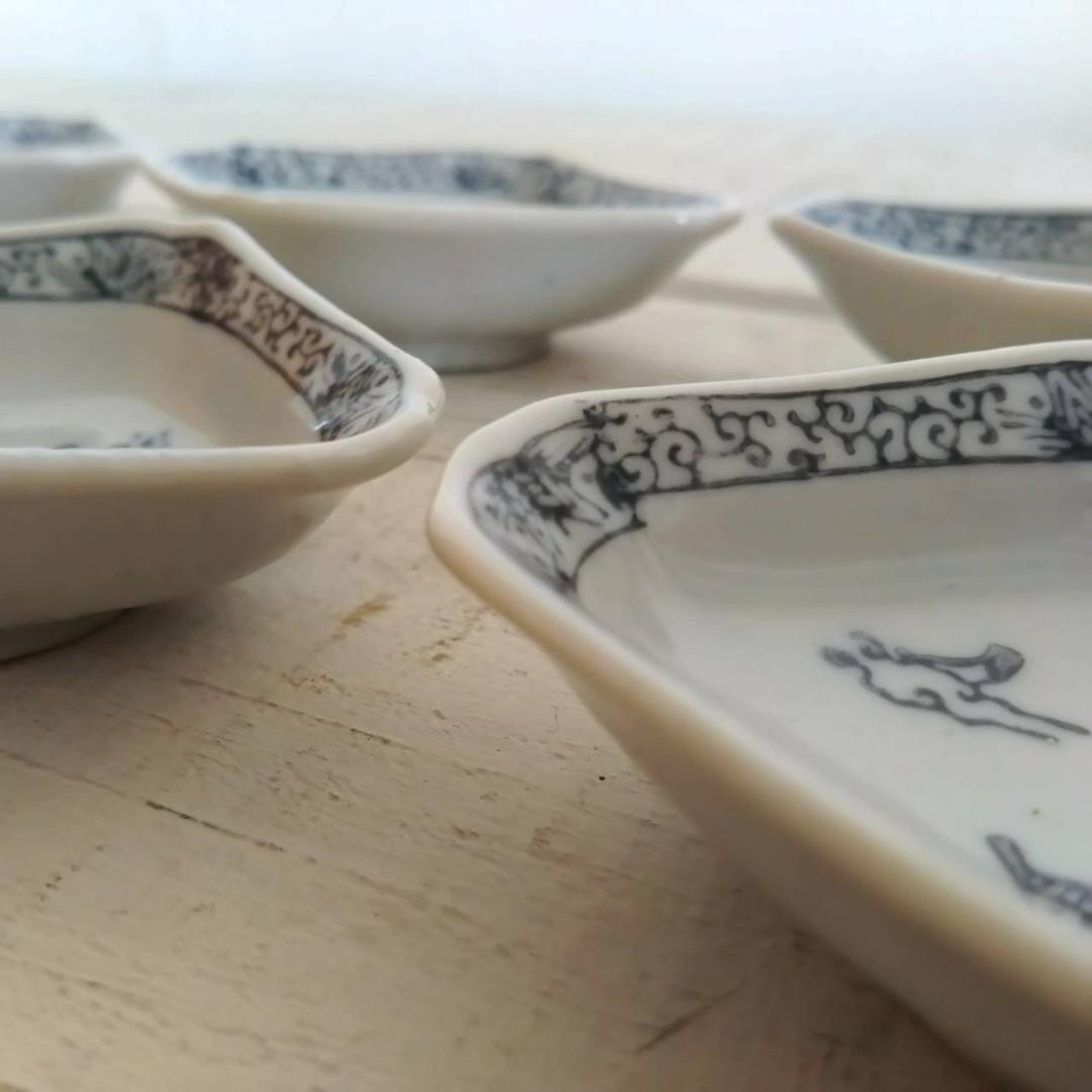 山水　小皿　豆皿　六客