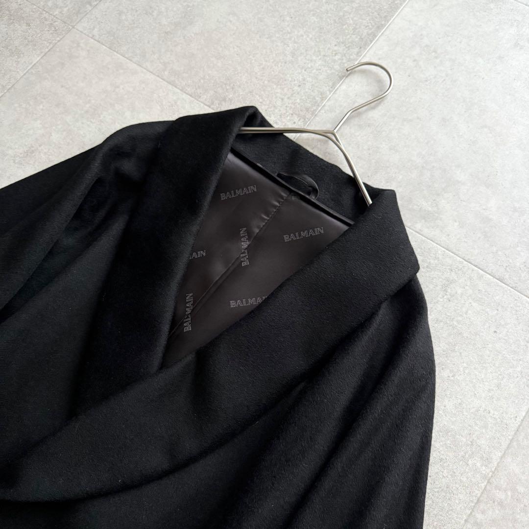 バルマン　ロングコート　フレアスリーブ　カシミヤ100％　ショールカラー　黒　M