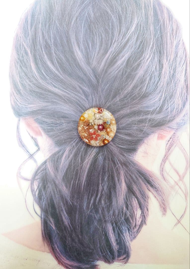 レジン　猫　ドライフラワー　ヘアゴム　ブローチ　ポニーフック　No.355