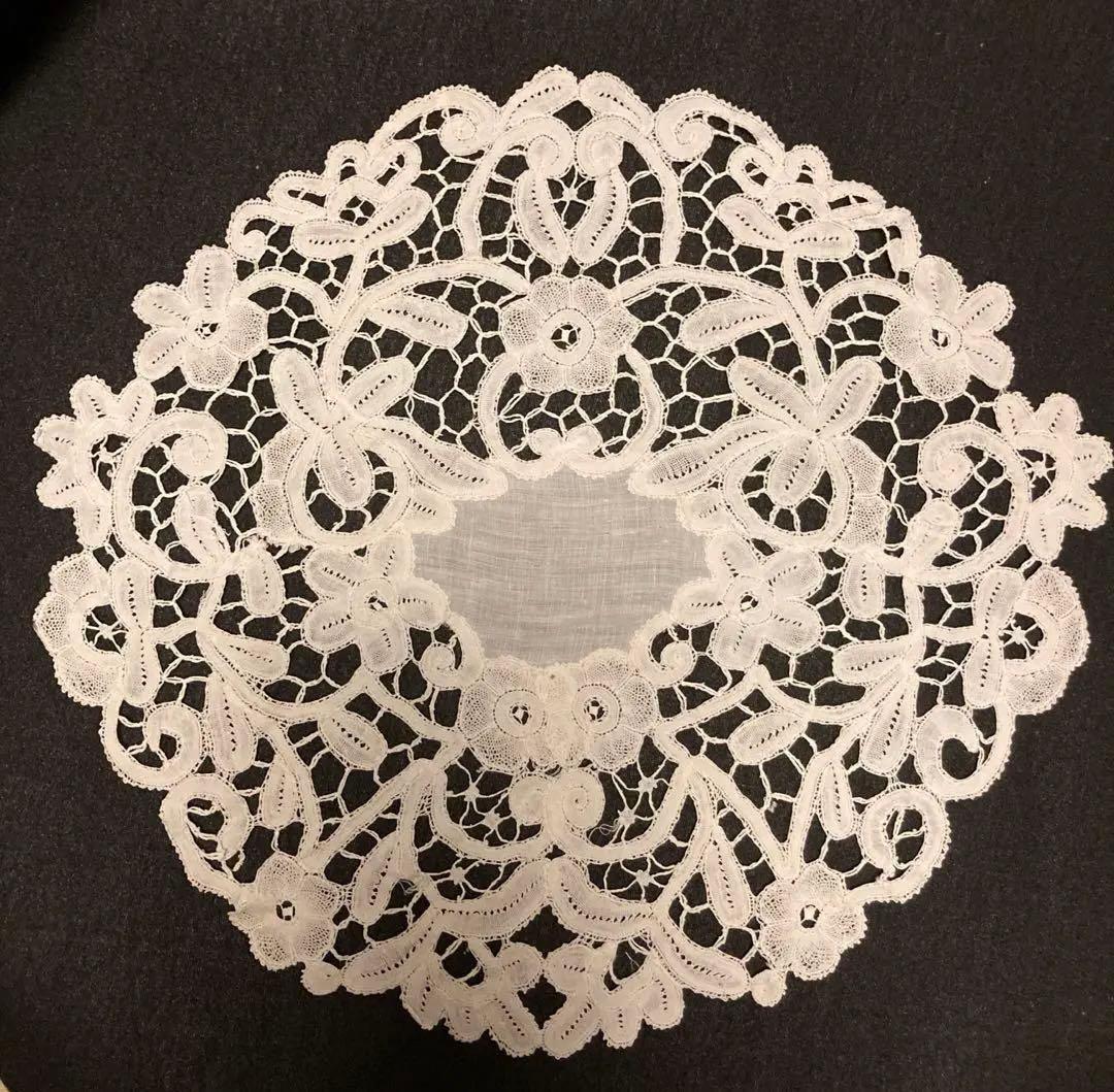 アンティーク　ベルギー ブルージュフラワーレース ボビン編み　ドイリー