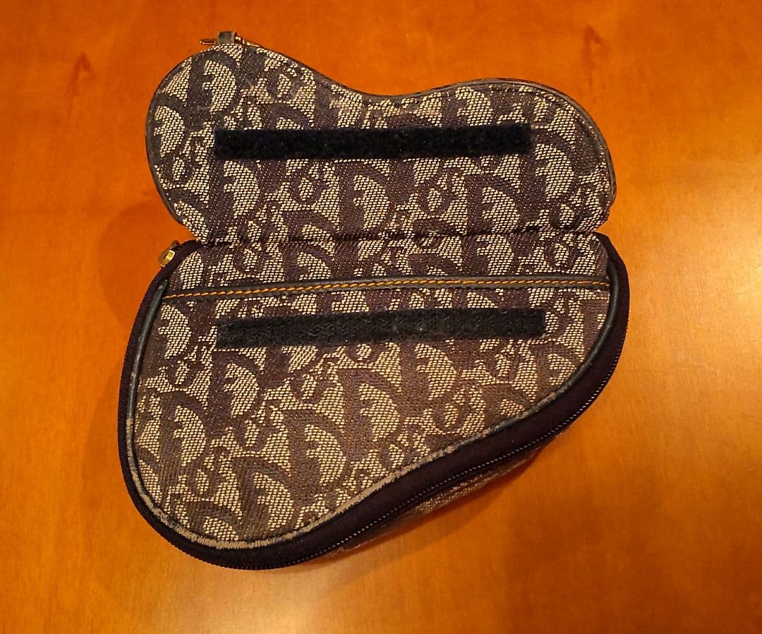 Dior ネイビー グレー キャンバス トロッター サドル ポーチ