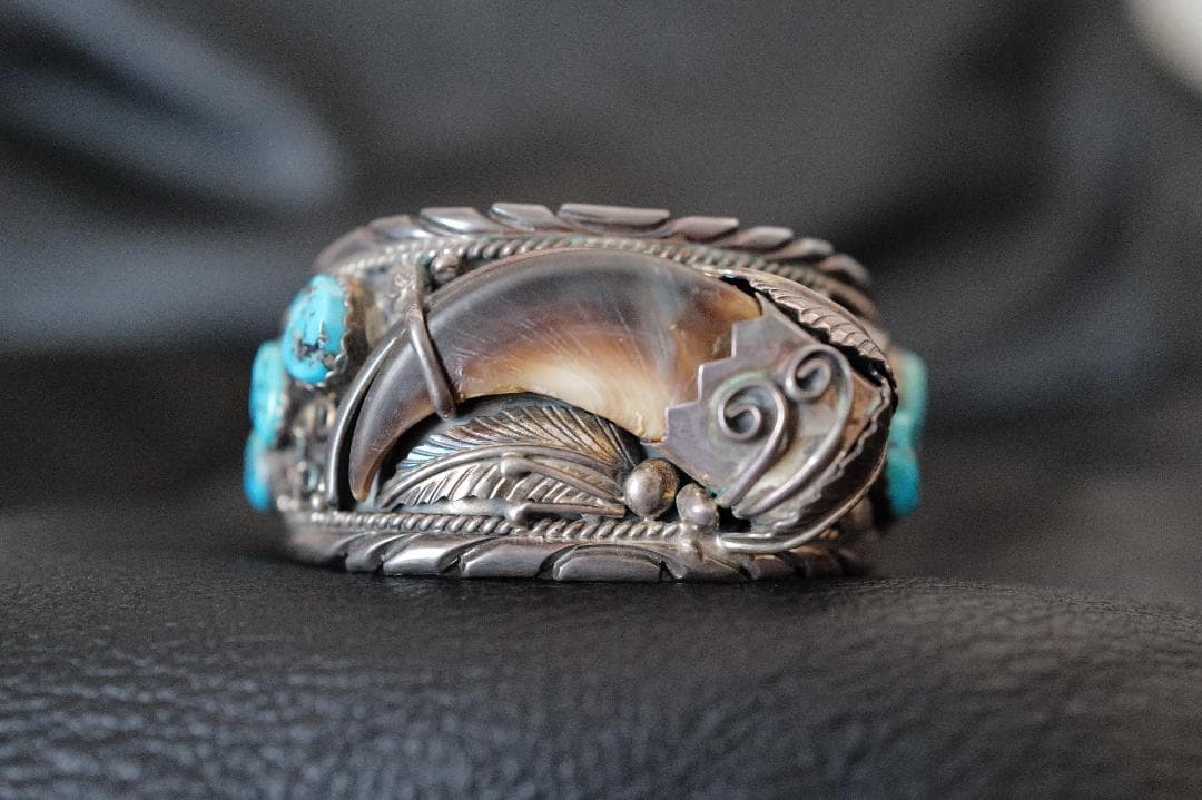 シルバーバングル インディアンジュエリー（ナバホ族 ベアクロー ターコイズ）
