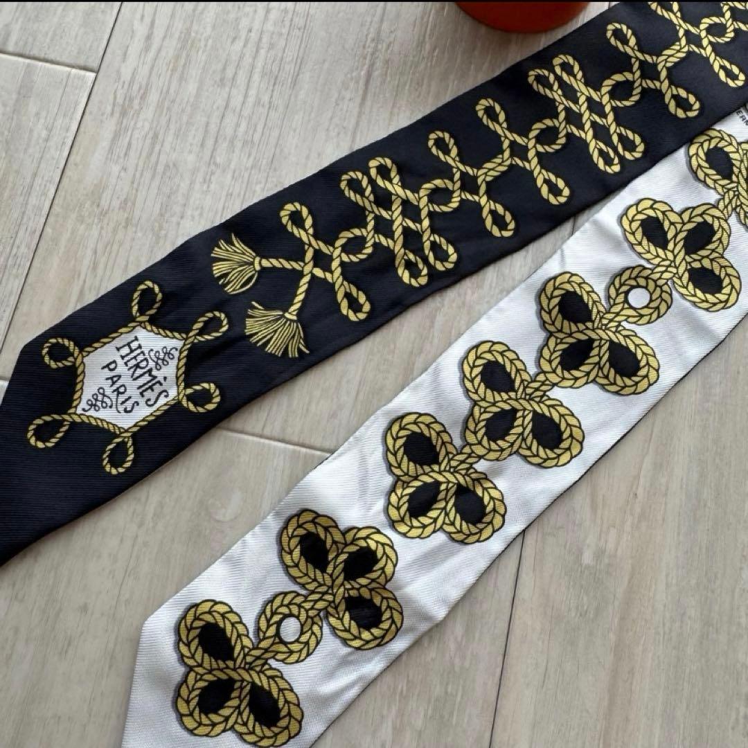 HERMES ツイリー 黒白 ゴールド模様