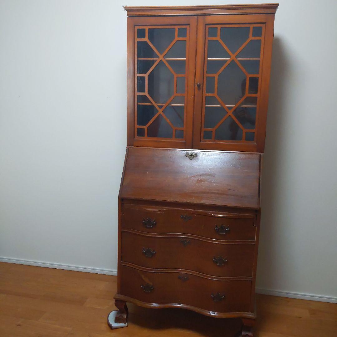 アンティーク 木製キャビネット ガラス扉付き