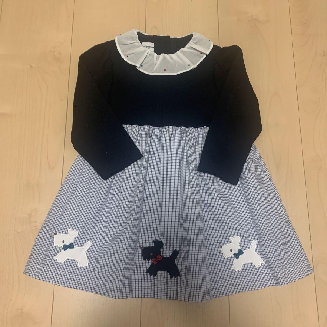 familiar ワンピース 90 犬刺繍付き