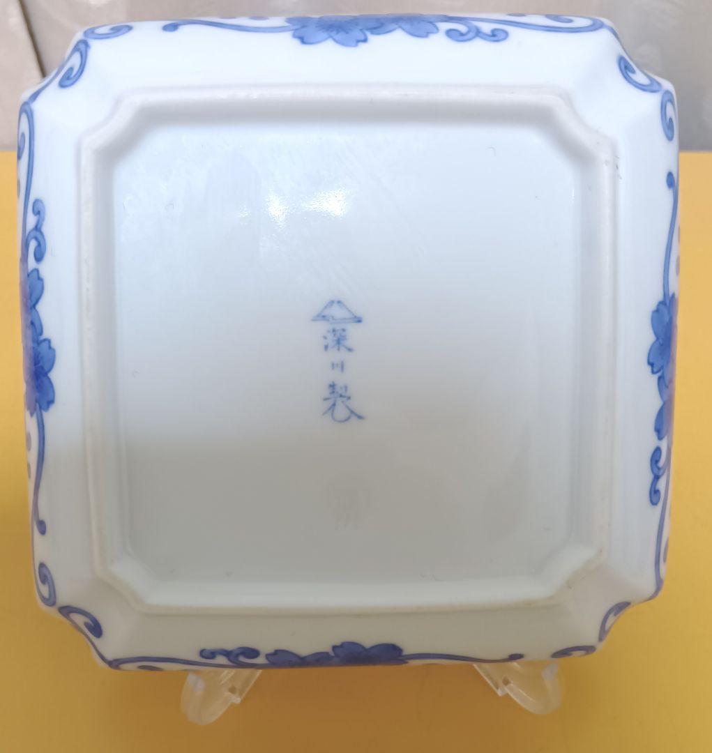 骨董品　有田焼　深川製磁　金襴手更紗　角5号飾皿　高級ケース箱付き