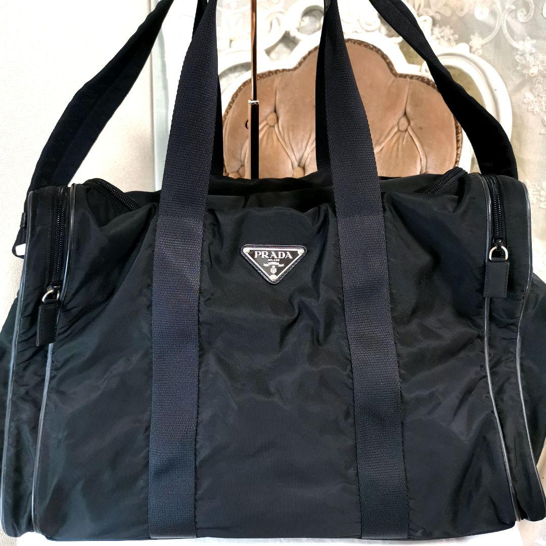 【美品】プラダPRADA 2wayサフィアーノボストンバッグ大3角プレート黒