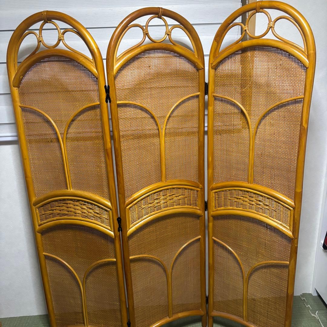 希少　昭和レトロ　ラタン　3連パーテーション 間仕切り　藤　150㎝