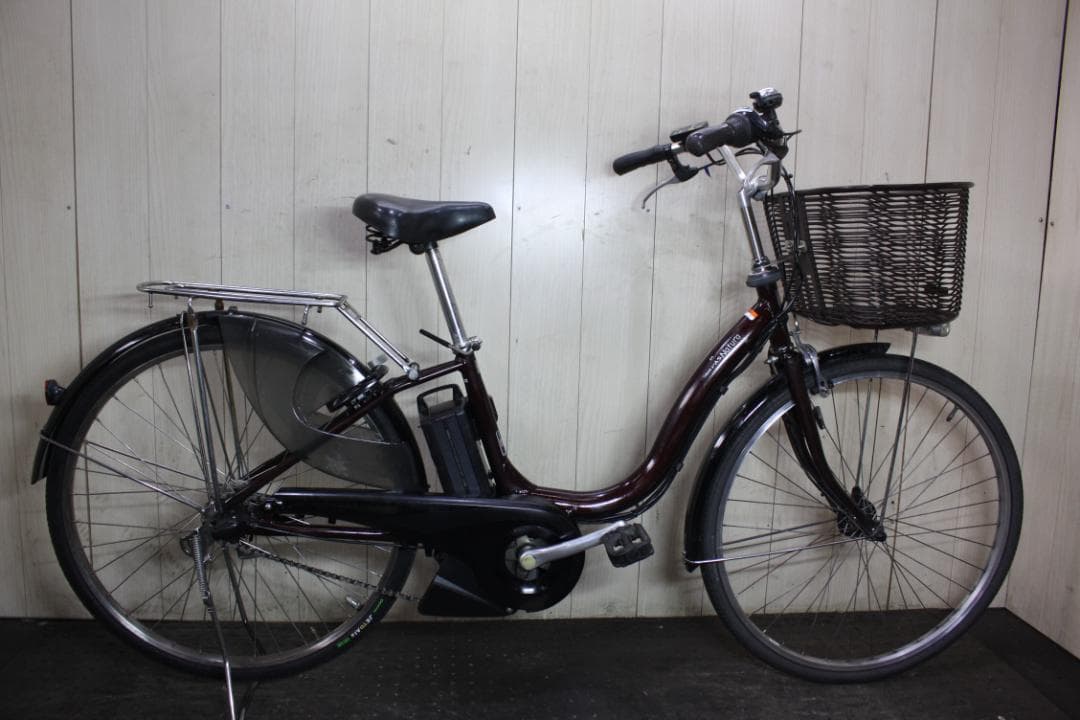 電動アシスト自転車 ダークブラウン 前カゴ付き