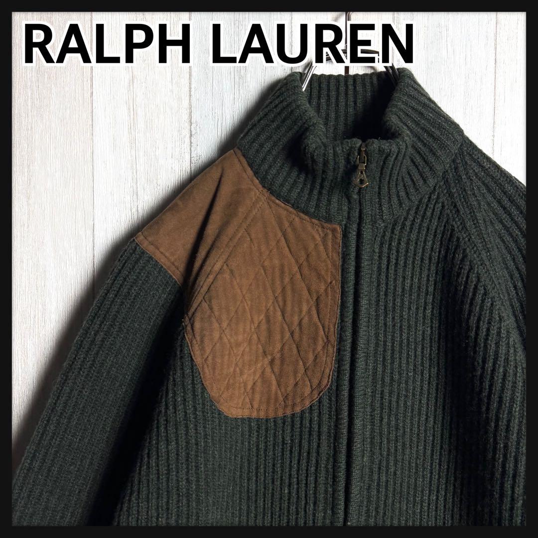 3541【激レア】90s ラルフローレン エルボーパッチ付 ドライバーズニット