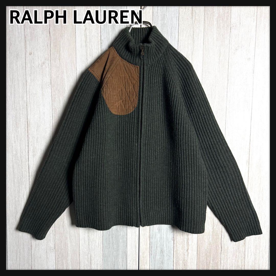 3541【激レア】90s ラルフローレン エルボーパッチ付 ドライバーズニット