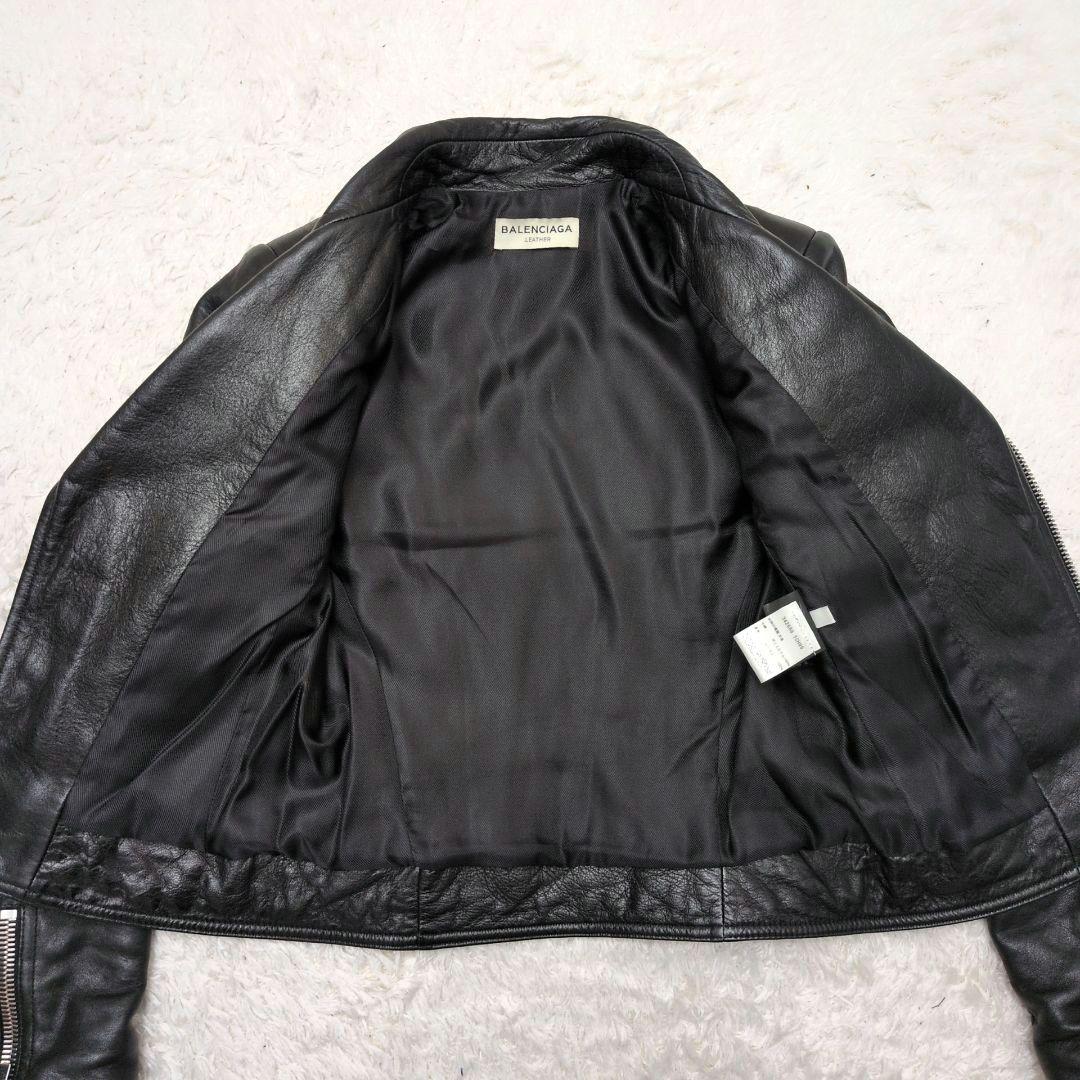 【カバー，ハンガー付き 美品】バレンシアガ　ライダースジャケット　ダブル　黒