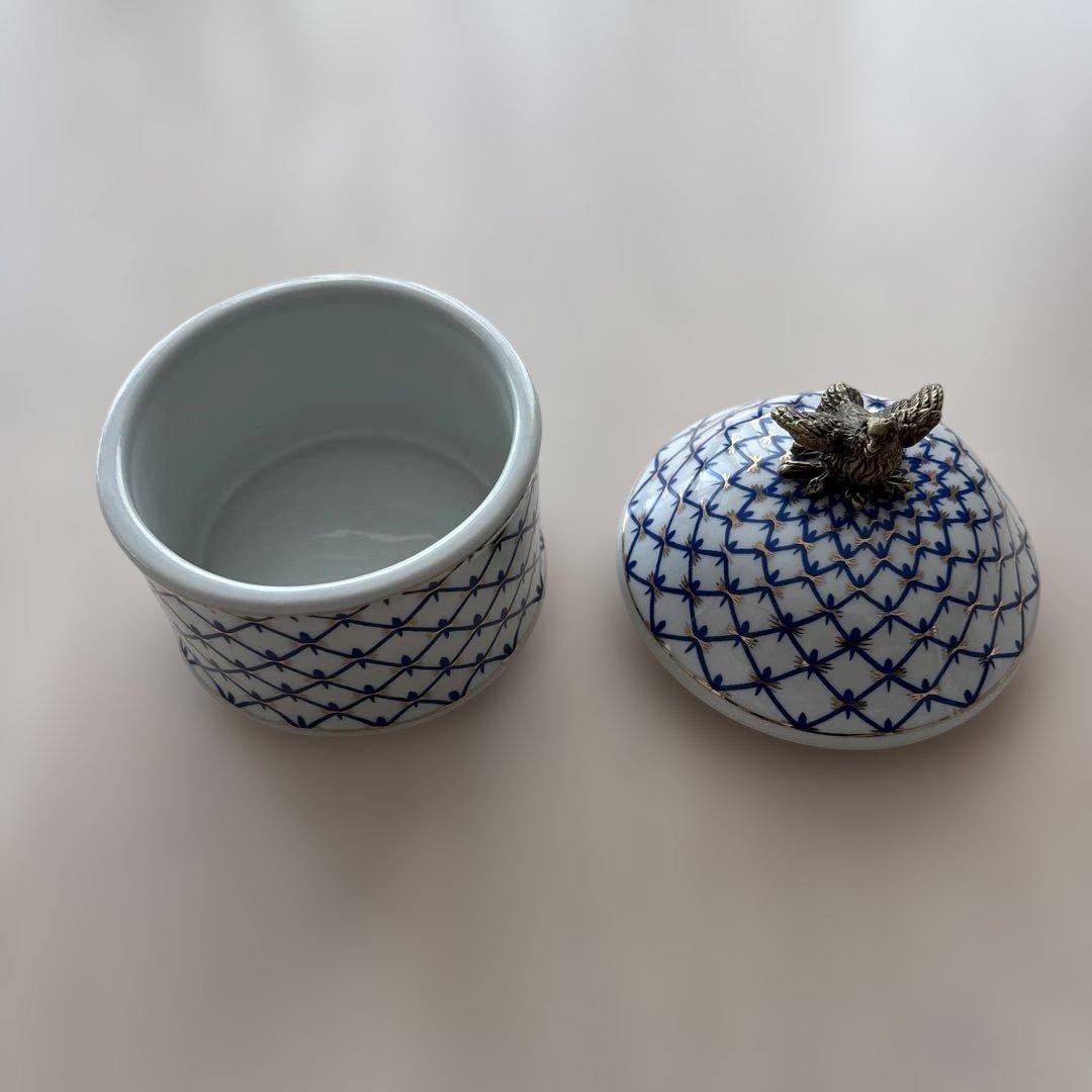 【2個セット】インテリア雑貨 シノワズリ ボックス 鳥 陶器 小物入 おしゃれ