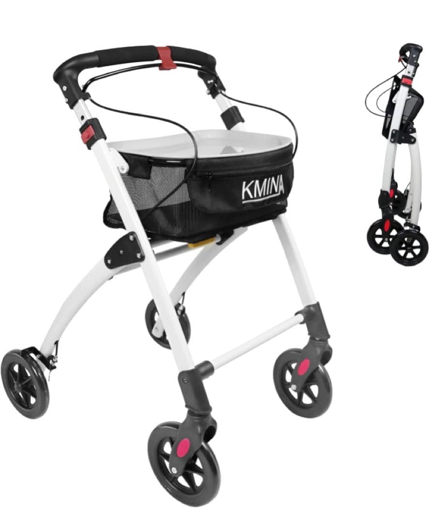 KMINA PRO - 歩行器 高齢者用 室内、歩行車 高齢者用、四輪歩行車 黒