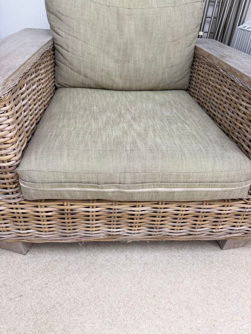 【バリ家具】ディジョンソファ 1人掛け グレーホワイトウォッシ