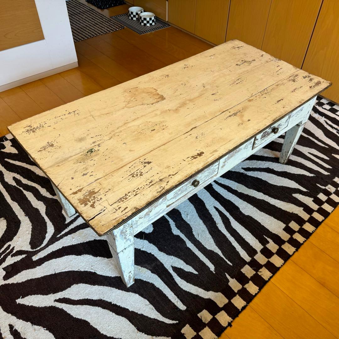 【ヴィンテージ家具】フランス アイボリー コーヒーテーブル