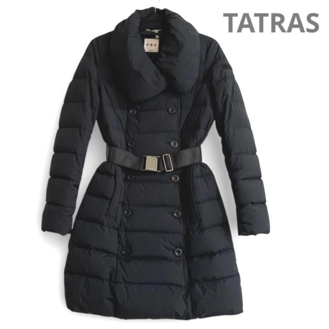 【美品】TATRASタトラス ダウンコート 女優襟 Aライン ベルト ブラックM