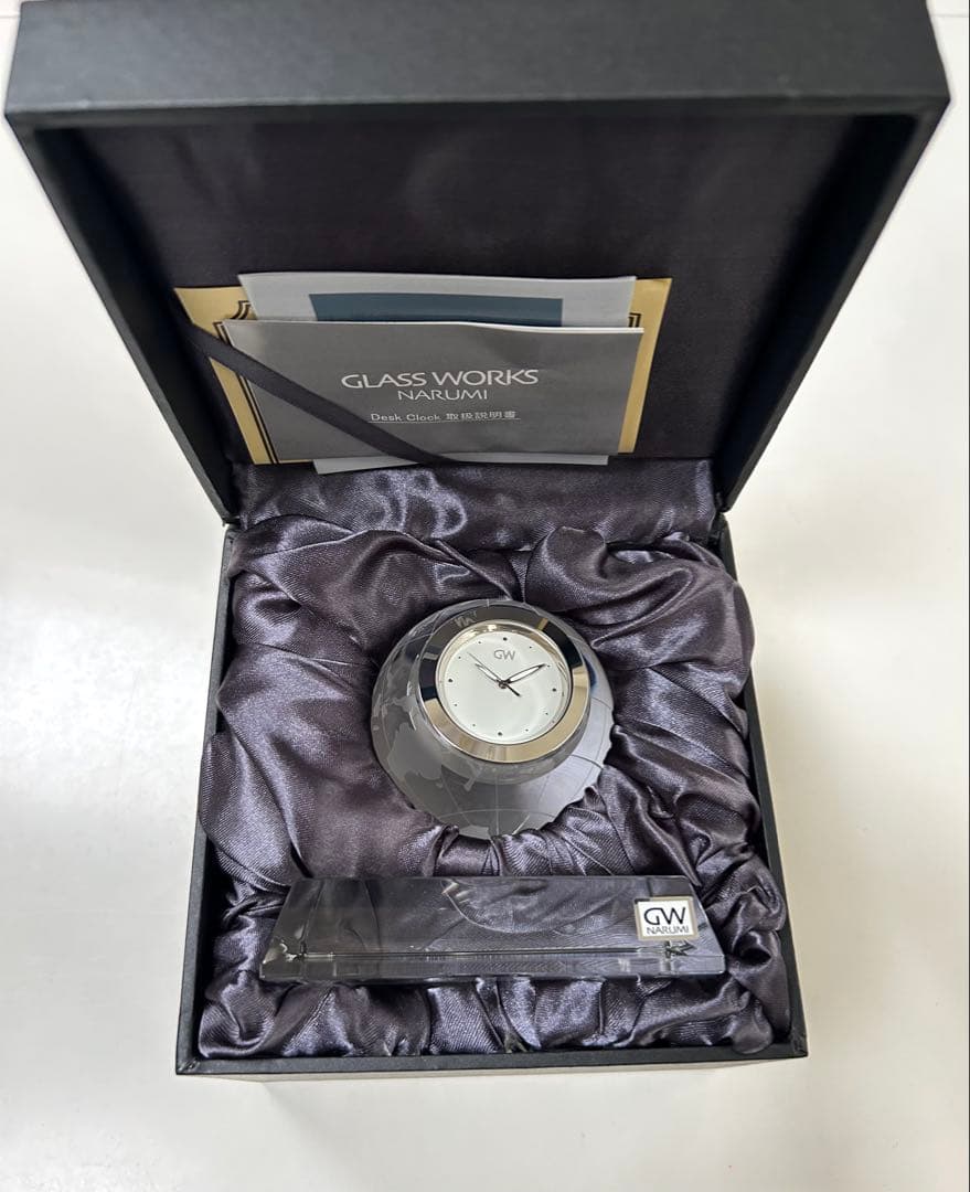 【未使用】NARUMI グラスワークス アース クロック 置き時計