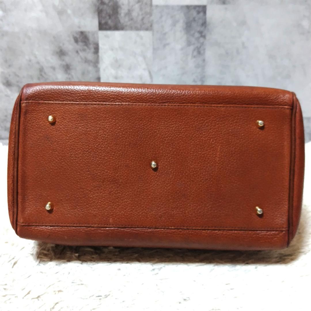 バーバリーズ ミニボストンバッグ レザー ブラウン シボ革 自立 希少 レザー
