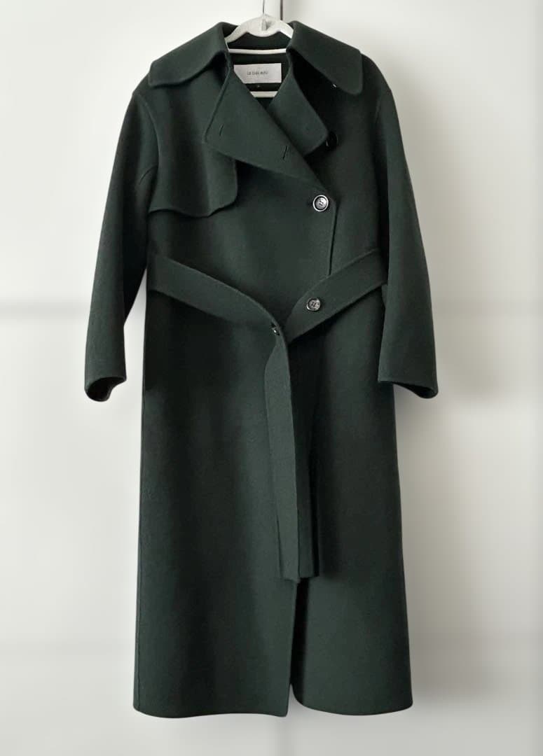 美品♡【ルシェルブルー】ダークグリーン ダブルフェイス ロングトレンチコート36
