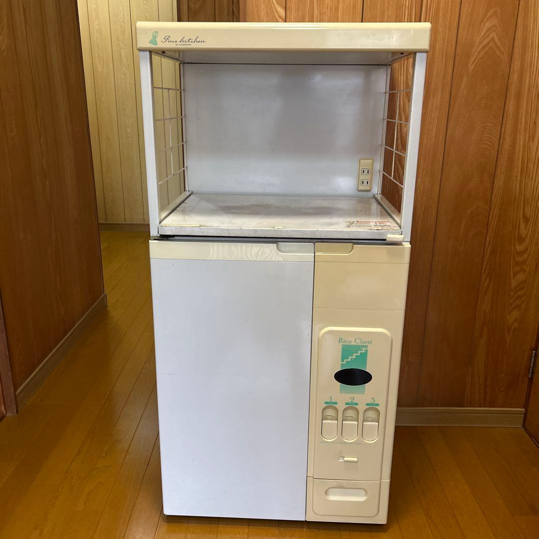 ［組立済］米びつ付きレンジ台　オーブンレンジや炊飯器置きスペース、大収納庫付き