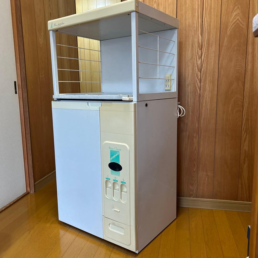 ［組立済］米びつ付きレンジ台　オーブンレンジや炊飯器置きスペース、大収納庫付き