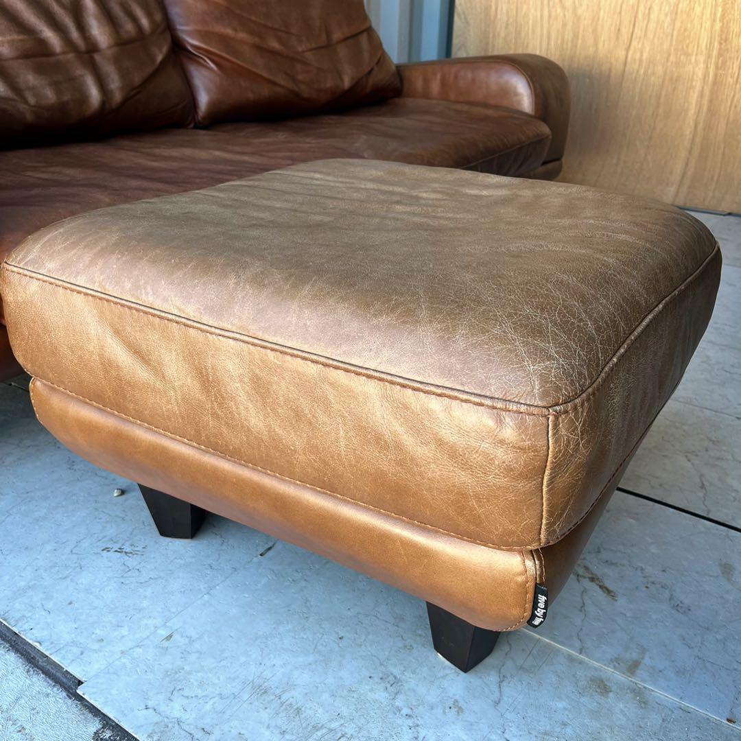 取付無料！アクタス ファイブバイファイブ3350 本革ブラウンソファ・オットマン