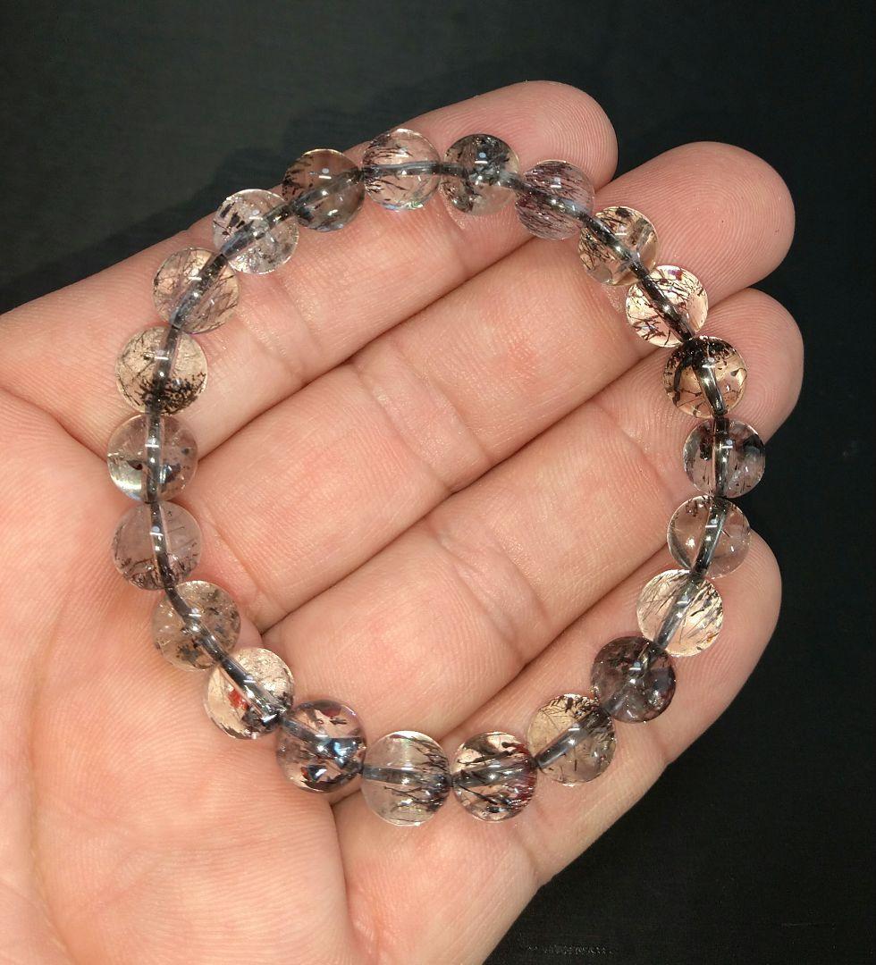 【良質,小粒】ブラックスーパーセブン　８㎜　ブレスレット　美品　希少　透明　雲母