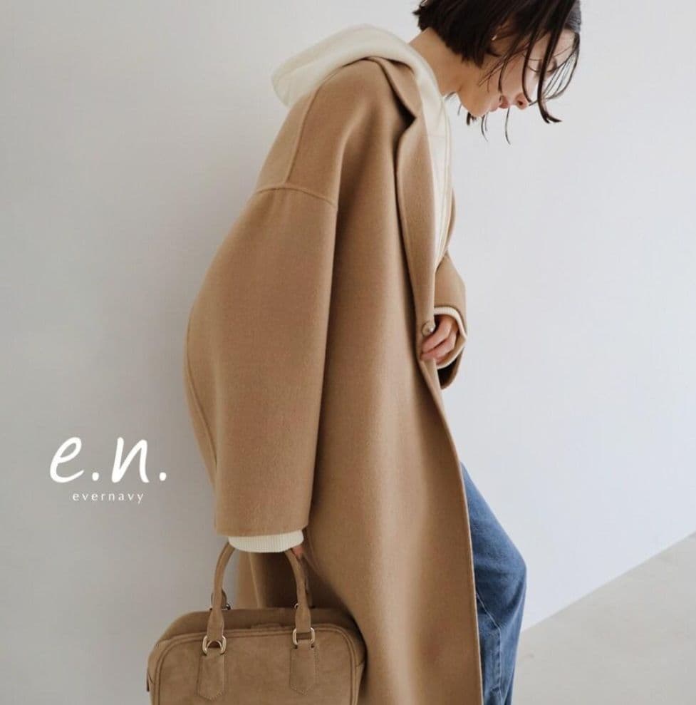 evernavy リバーロングコクーンコート キャメル