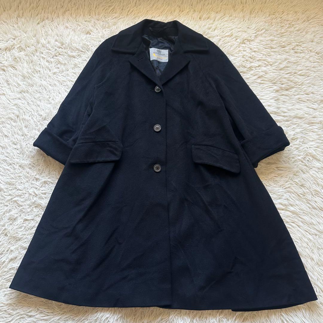 アクアスキュータム　英国製　ロングコート　ラグラン袖　Aライン　黒　ブラック