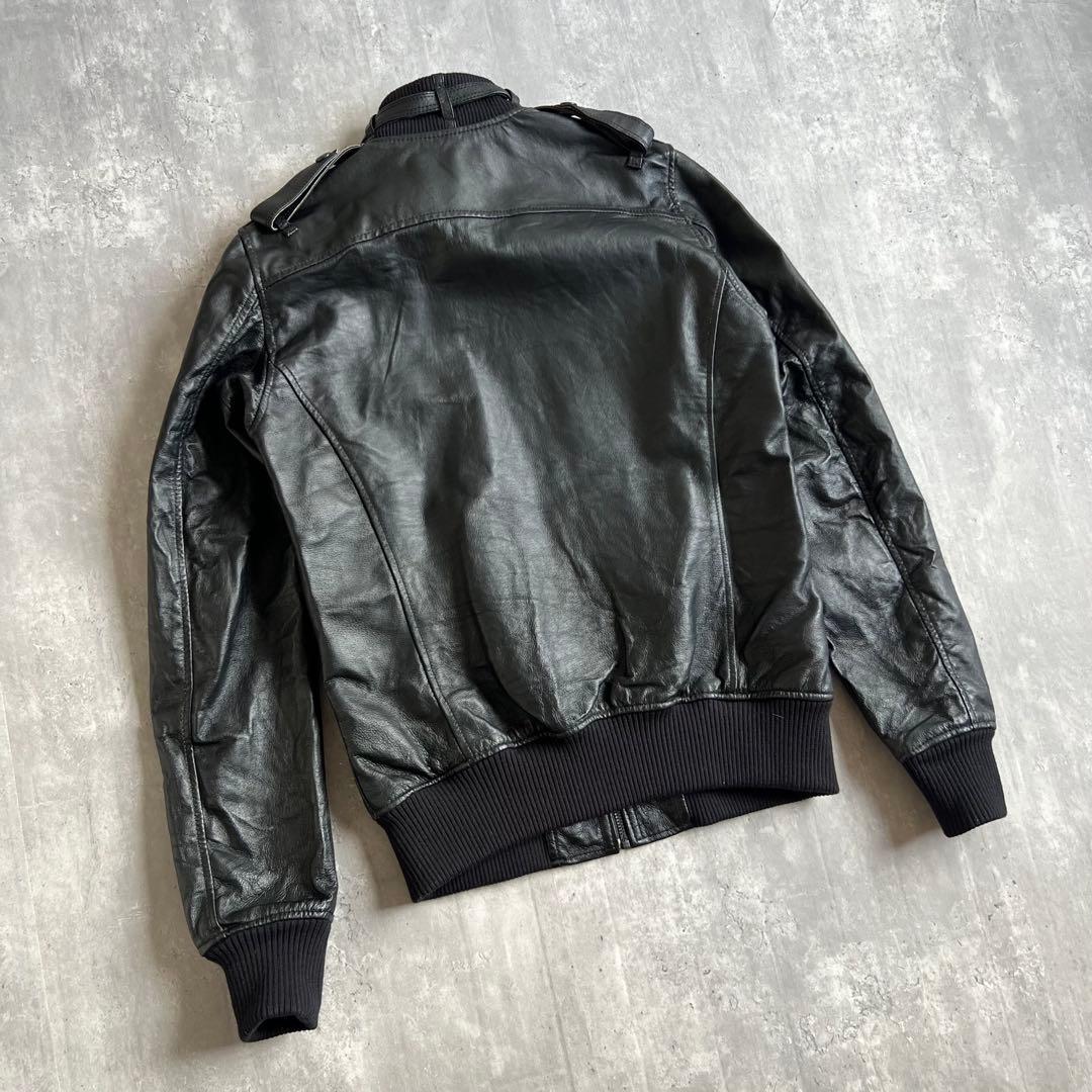 ヒステリックグラマー　スタンドカラー　レザージャケット　オールブラック　Sサイズ