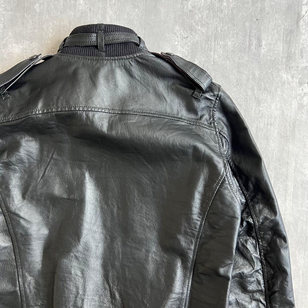 ヒステリックグラマー　スタンドカラー　レザージャケット　オールブラック　Sサイズ