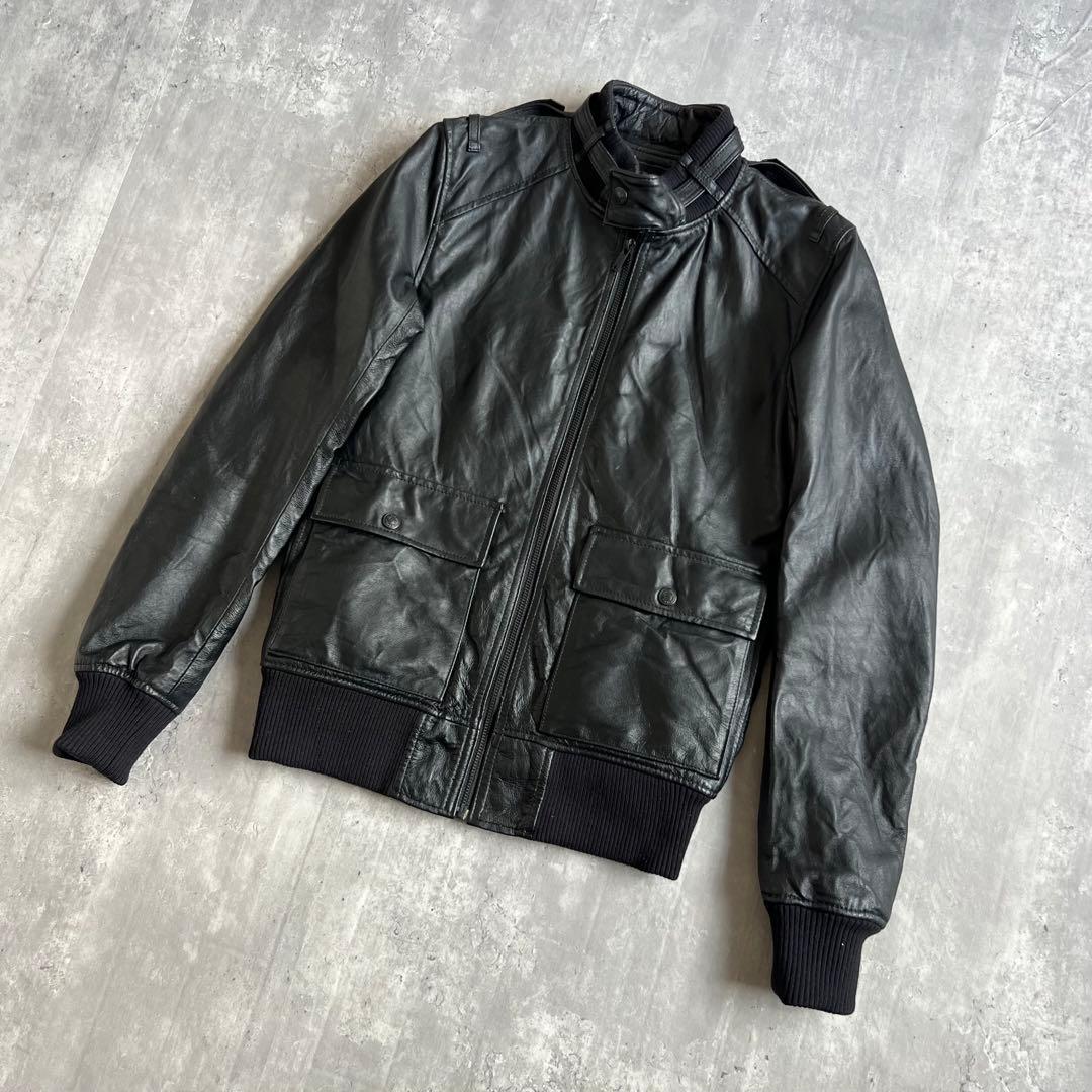 ヒステリックグラマー　スタンドカラー　レザージャケット　オールブラック　Sサイズ