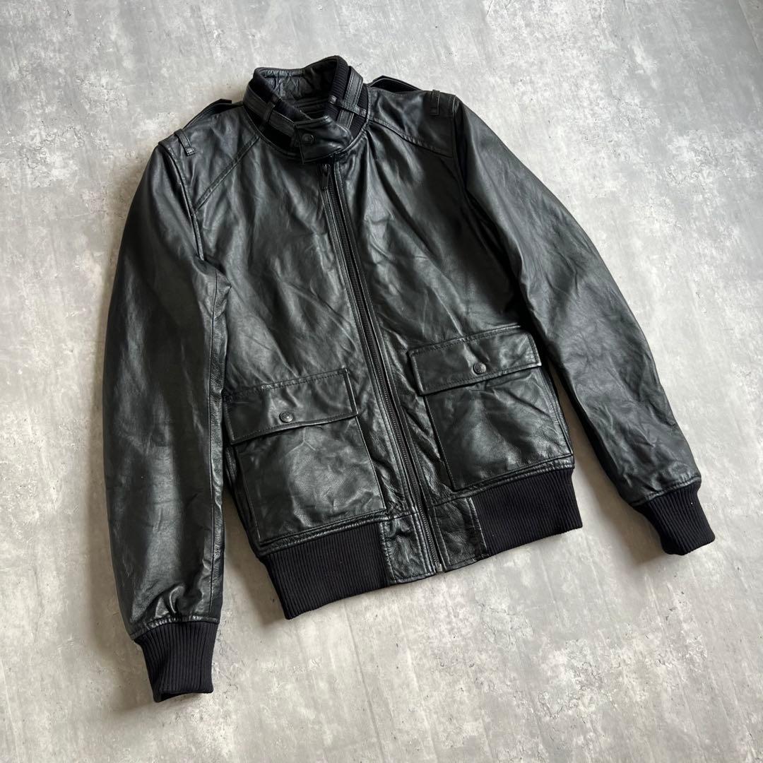 ヒステリックグラマー　スタンドカラー　レザージャケット　オールブラック　Sサイズ