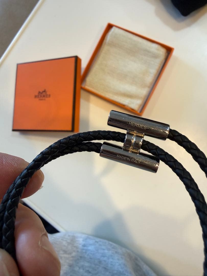 HERMES レザーブレスレット　トゥルニ　トレッセ　黒　XL T5