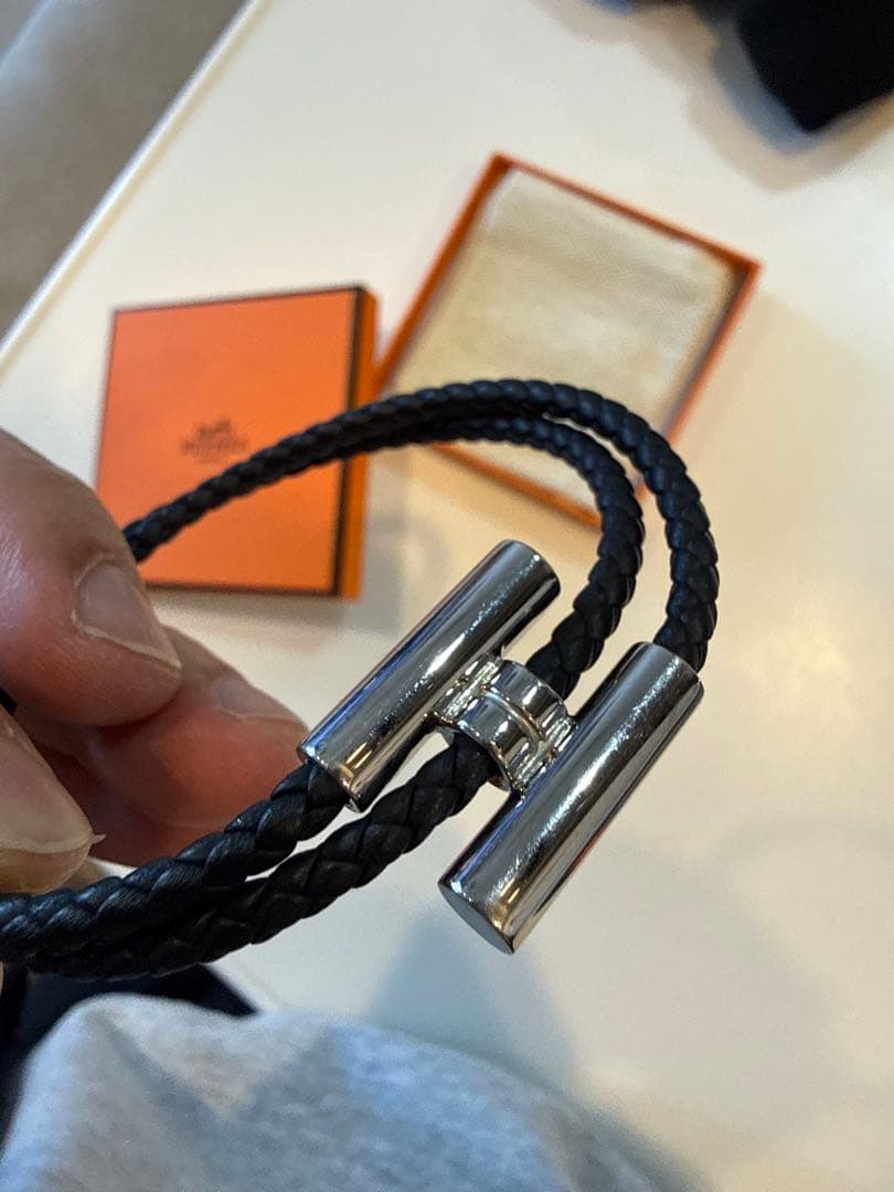 HERMES レザーブレスレット　トゥルニ　トレッセ　黒　XL T5