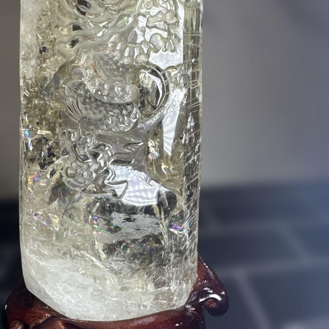 【コレクション】龍彫刻 シトリン原石 747g 高透明 虹入り 台座付