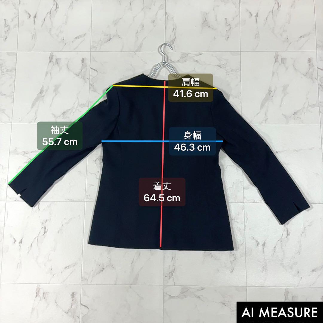 【美品】INDIVI ノーカラー　セットアップ ブラック　ストレッチ　L〜XL