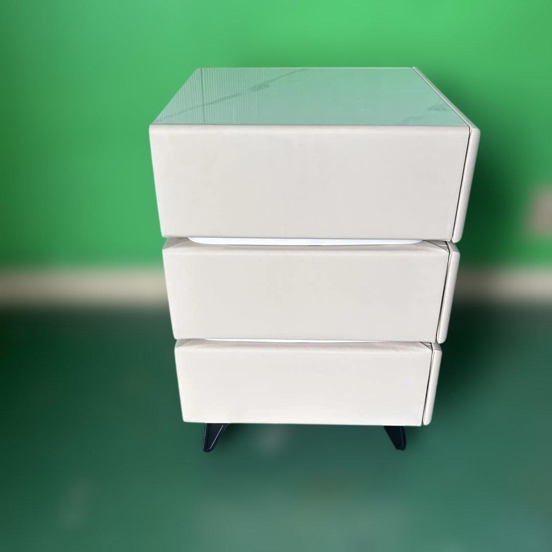 LED付き3段チェスト ベージュ 大理石調天板